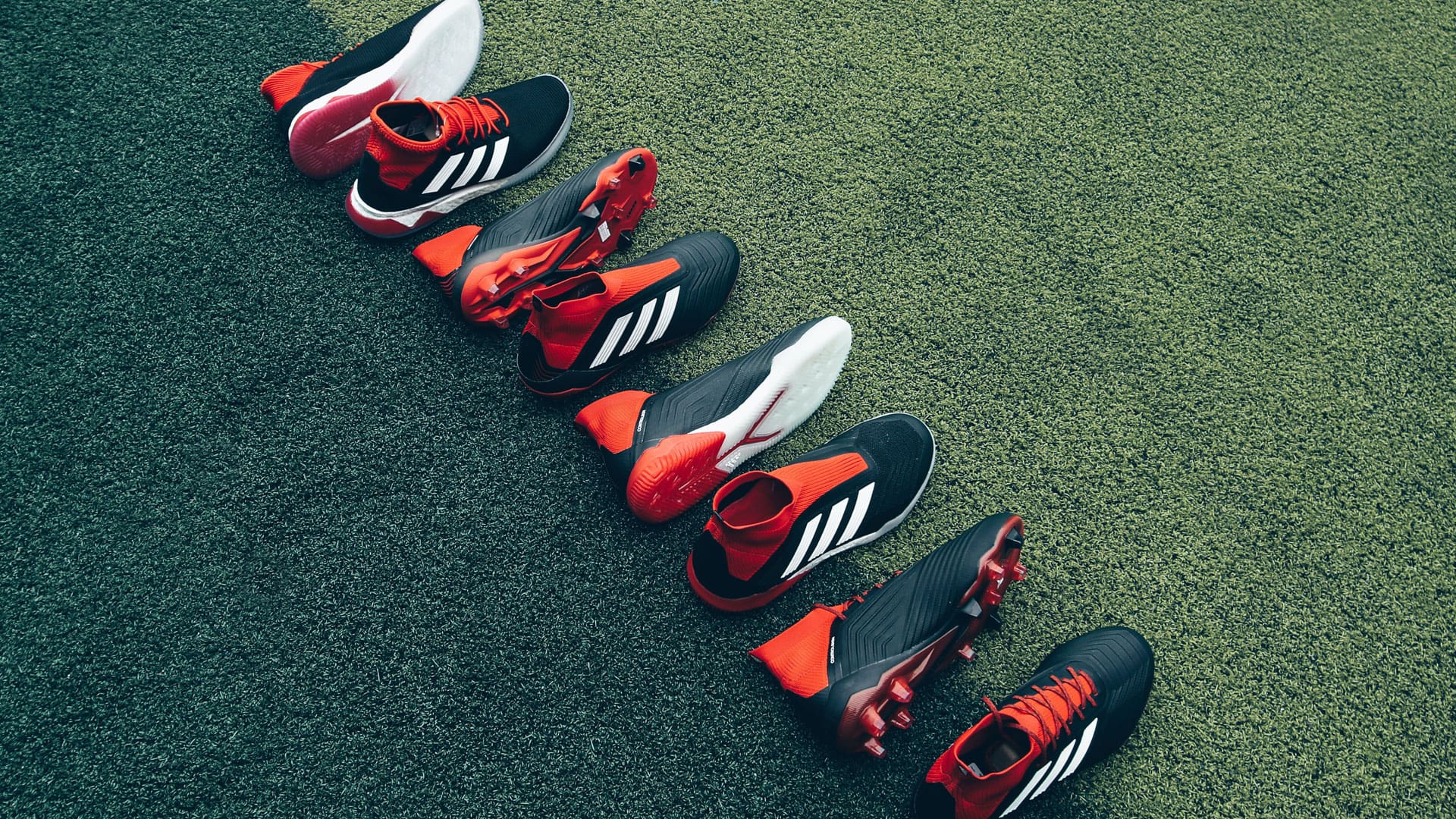 line up of adidas football boots